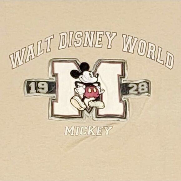 Walt Disney 1928 World Mickey Mouse T Shirt Embroidered Tan Beige Small - Picture 2 of 5